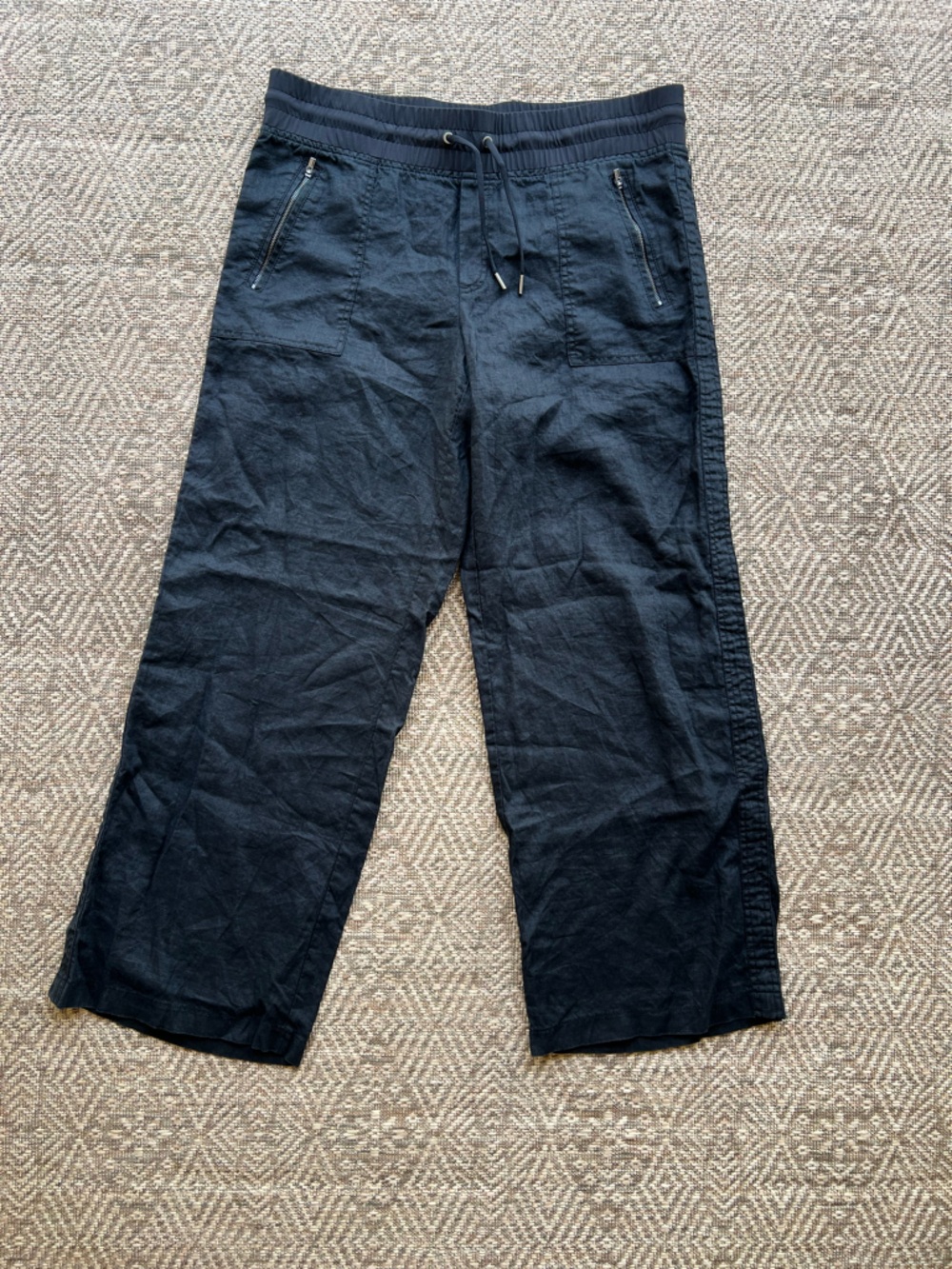 Athleta Cabo Black Linen Wide Leg Pants Womens Size 14